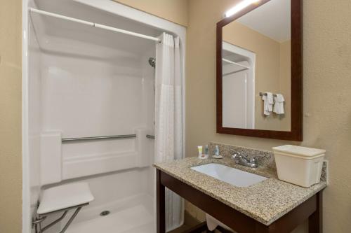 y baño con lavabo y ducha. en Comfort Inn Bordentown near NJ Turnpike, en Bordentown