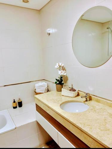 een badkamer met een wastafel en een spiegel bij TERRA-BARRIO NORTE in San Miguel de Tucumán