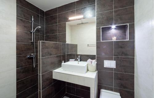 ein Bad mit einem Waschbecken, einem WC und einer Dusche in der Unterkunft Beautiful Apartment In Kastel Kambelovac With Jacuzzi in Kaštela