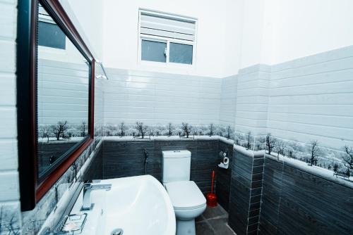 a bathroom with a toilet and a tub and a sink at Adams Peak Inn in Adams Peak