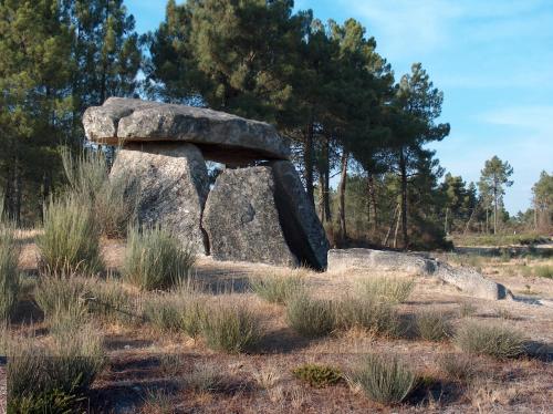 a large rock in the middle of a field at Casa da Oliveira in Pegarinhos
