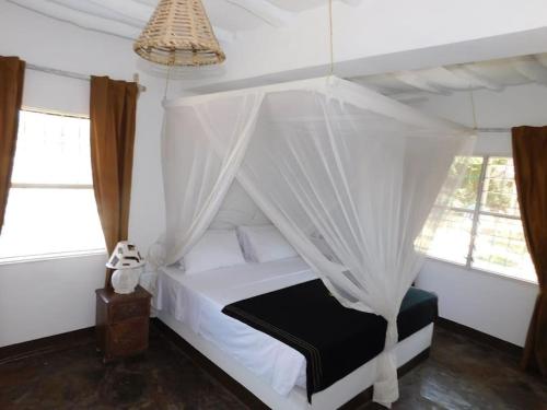a bedroom with a bed with a mosquito net at Holiday home in Malindi in Mambrui