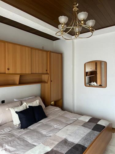 a bedroom with a bed and a ceiling fan at Villa Lena in Ohrid