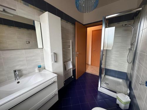 La salle de bains est pourvue d'un lavabo, d'une douche et de toilettes. dans l'établissement Casa Felice, à Argenta