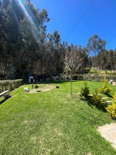a grassy yard with a park with trees at Casa de Campo Moderna Ubaté - Sector La Laja in Ubaté