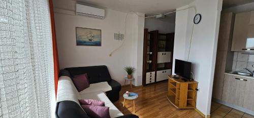 a living room with a couch and a television at Apartman Pida in Primošten