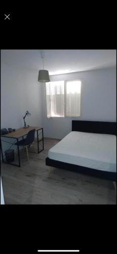 une chambre avec un lit, une table et un bureau dans l'établissement Appartement T4 centre Tarbes, à Tarbes