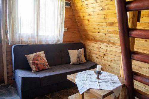 a living room with a couch and a table at Rusaliite Adventure House in Bachevo