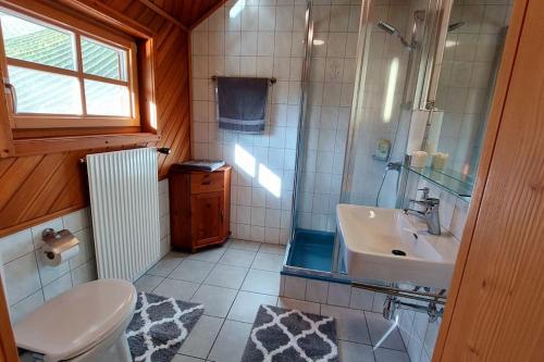 La salle de bains est pourvue de toilettes et d'un lavabo. dans l'établissement Naturjuwel inmitten der Weinberge, à Sankt Stefan ob Stainz