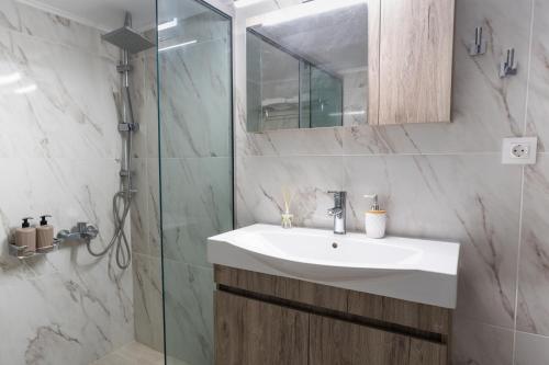 łazienka z umywalką i prysznicem w obiekcie V&S Luxury Apartment w mieście Sfakaki