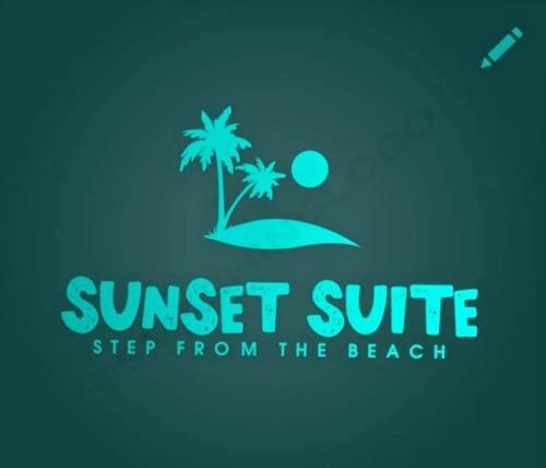 a resort logo with a palm tree on a beach at Sunset suite - step from the beach in Ashkelon