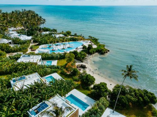 an aerial view of the resort and the ocean at Ycona Eco-Luxury Resort, Zanzibar in Dikoni