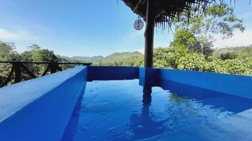 una piscina de agua con vistas a la selva en Dins Nature Villa 
