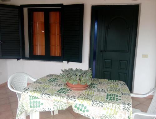 a table with a green door and a plant on it at Su Giardinu in Girasole