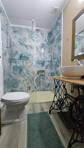 a bathroom with a toilet and a sink at Alegria in Eşelniţa