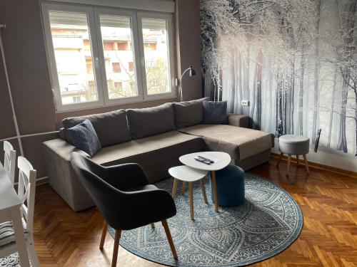 a living room with a couch and a table at Apartman Avenia in Novi Sad