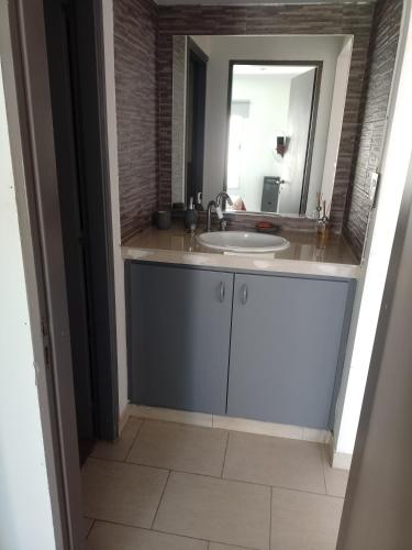 a bathroom with a sink and a mirror at Las ruinas 1 in Carhué