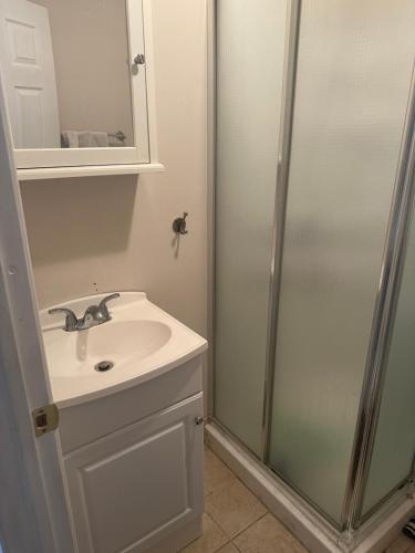a bathroom with a sink and a shower at Cute 2 beds room , for females only in Ottawa