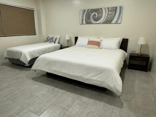 1 dormitorio con 2 camas y un cuadro en la pared en Hotel Lucca, en Legazpi