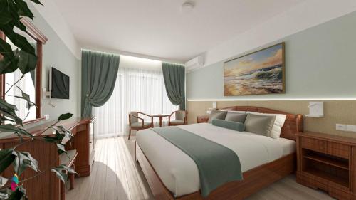 een hotelkamer met een bed en een tafel bij Hotel Amiral in Mamaia