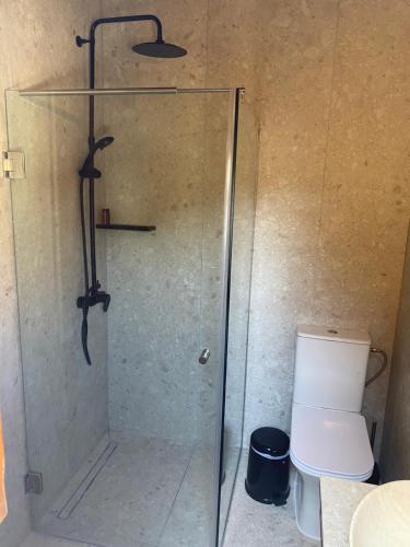 a shower stall with a toilet in a bathroom at Spiti Calliope in Kathikas