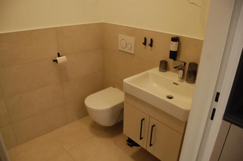 a bathroom with a toilet and a sink at myQuartier Luxury Hideaways in Innsbruck