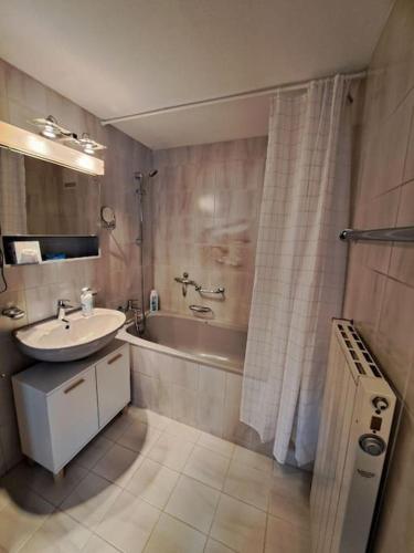 a bathroom with a sink and a bath tub at Apartment im Rietle in Schaan