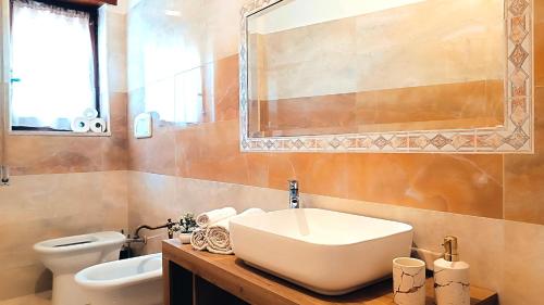 塔蘭托的住宿－Dimora degli Arcangeli，一间带水槽、卫生间和镜子的浴室