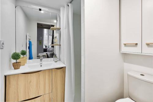 a bathroom with a sink and a mirror at Le cocon de Saint-Clair in Caluire-et-Cuire