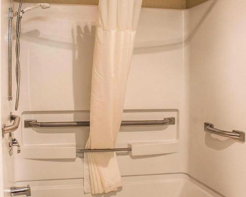 łazienka z prysznicem z zasłoną w obiekcie Quality Inn & Suites w mieście Sturgeon Bay