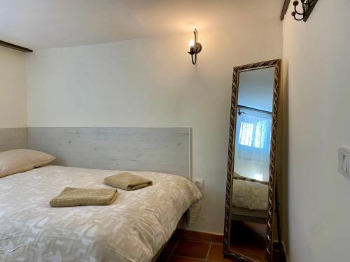 a bedroom with a bed and a mirror at Hotel Rural Vilaflor Self check in 24h in Vilaflor