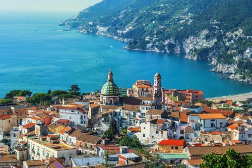 a view of a town next to a body of water at Villa Carosino in Vietri sul Mare