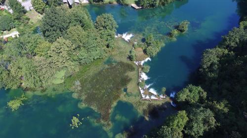 an aerial view of a river with trees at Bed & Breakfast Zeleni Kut in Gornji Zvečaj