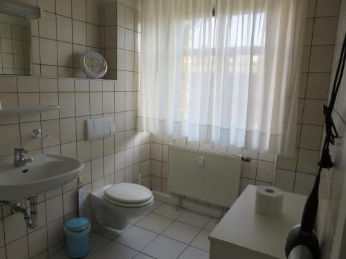 a small bathroom with a toilet and a sink at AM RATSHOF in Halle an der Saale