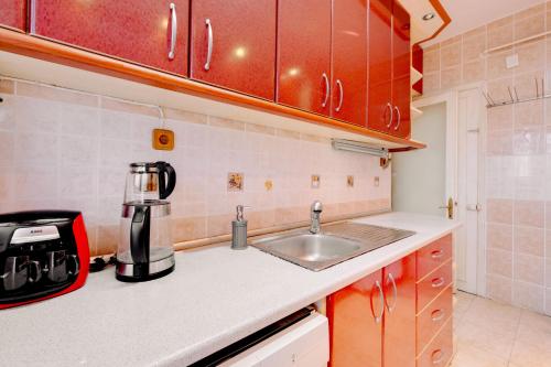 a kitchen with a sink and a counter top at Sea View Retreat in Buyukada 1 min to Ferry in Istanbul