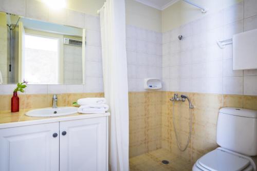 a bathroom with a toilet and a sink and a shower at Villa Haris in Argostoli