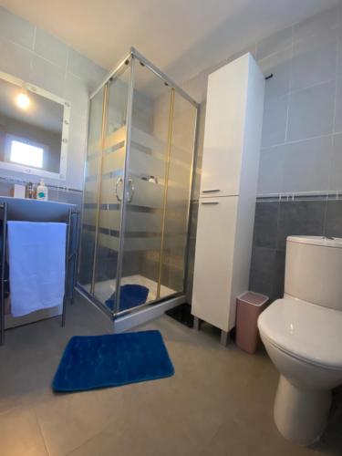 uma casa de banho com um chuveiro e um WC. em Pericos Gilet em Gilet