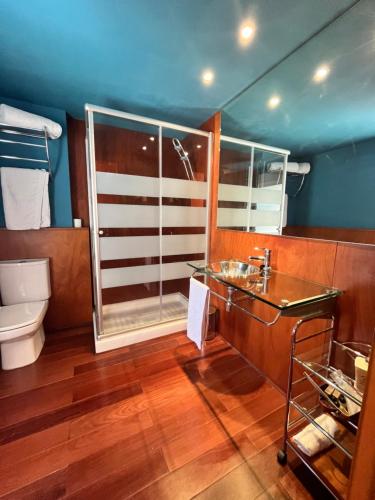ウティエルにあるPENSIÓN EL CARROのバスルーム(シャワー、洗面台、トイレ付)