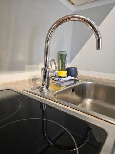 a kitchen sink with a faucet on top of it at HIGH CLASS - Design Apartment - Favorite Place - Full Equipment - Public Transport in Nürnberg
