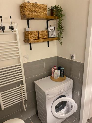 a laundry room with a washer and dryer at Harmony Apartman BB in Banská Bystrica