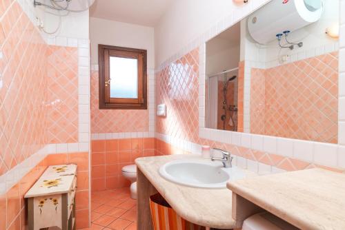 een badkamer met een wastafel en een toilet bij Appartamento I Lecci in San Teodoro