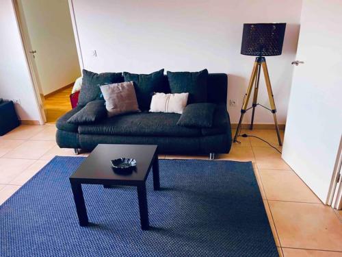 - un salon avec un canapé vert et une table basse dans l'établissement Mon nuage de Jaude, à Clermont-Ferrand