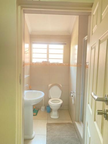 uma casa de banho com um WC e um lavatório em Hilton inn em Ladysmith