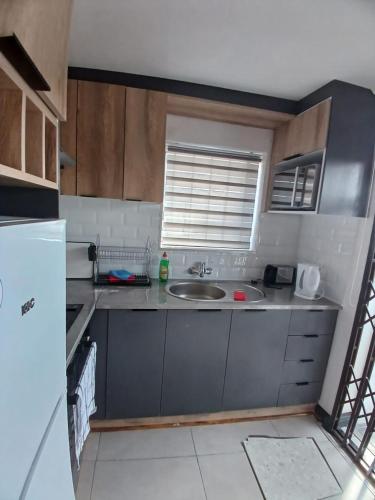 a small kitchen with a sink and a window at Muhlemoholo Guest House in Maseru