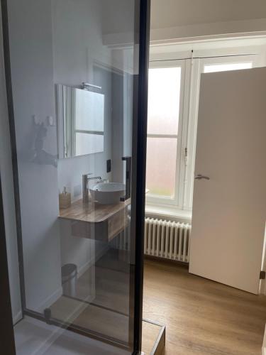 a bathroom with a sink and a mirror at D28 Bruges in Bruges