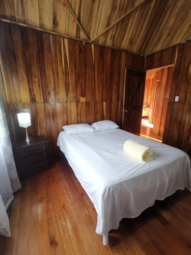 a bedroom with a large bed with a white bedspread at My Country House Paradise, Rio Celeste! in San Rafael