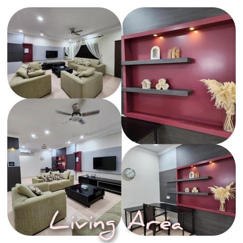 un collage de quatre photos d'un salon dans l'établissement De Elite Kuching Homestay @ Friendship Park, à Kuching