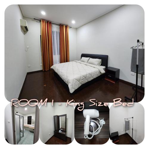 - une chambre avec un lit, une télévision et un miroir dans l'établissement De Elite Kuching Homestay @ Friendship Park, à Kuching