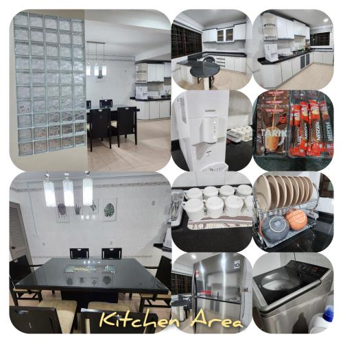 un collage de photos d'une cuisine et d'une salle à manger dans l'établissement De Elite Kuching Homestay @ Friendship Park, à Kuching