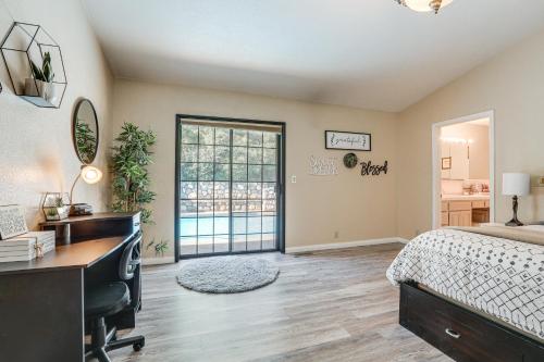 a bedroom with a desk and a bed and a desk sidx sidx sidx at Pet-Friendly Jackson Wine Country Home with Pool! in Jackson